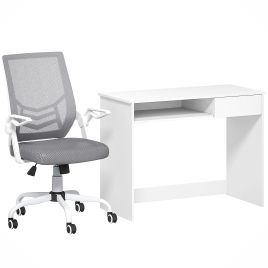 VONSETTA Home Office Chair Computer Desk Set Mesh 90 Flip up Armrest Study - White Grey