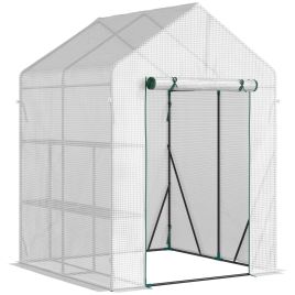 Walk-In Greenhouse Portable Gardening Plant Grow House with 2 Tier Shelf, Roll-Up Zippered Door and PE Cover, 143 x 143 x 195 cm
