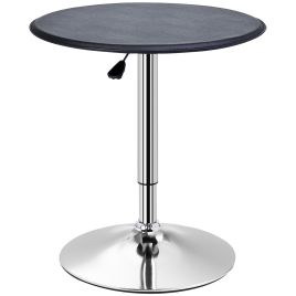 Adjustable Round Bistro Bar Table with PVC Leather Top Steel Base Home Kitchen Dining Desk Black
