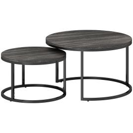 Scott Industrial Round Coffee Table Set of 2 with Wood Effect Top - Grey