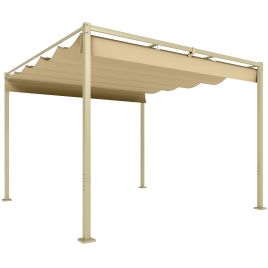 SUNVISTA 3 x 3(m) Garden Pergola with Retractable Roof and Magnetic Fixture, Outdoor Gazebo Pergola Kit Sun Shade Canopy, UPF30+, Khaki