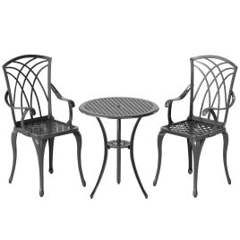 Patio Cast Aluminium 3 PCS Bistro Set Coffee Table & 2 Chairs Set Outdoor Garden Furniture Set