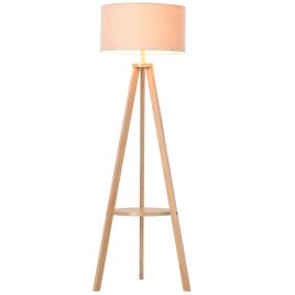 Free Standing Floor Lamp, 50Lx50Wx154H cm-Beige/Natural Wood Colour