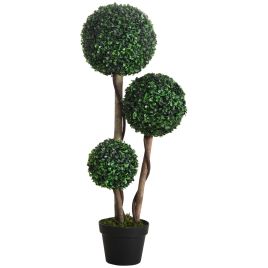 HERON Decorative Artificial Plant Boxwood Ball Topiary Tree in Pot Fake Plant for Home Indoor Outdoor Decor, 90 cm, Dark Green