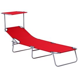 Folding Sun Lounger, Lounge Chairs Reclining Sleeping Bed with Adjustable Sun Shade Awning for Beach, Patio