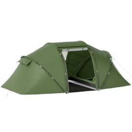 4-6 Man Camping Tent w/ Two Bedroom, Hiking Sun Shelter, UV Protection Tunnel Tent, Dark Green