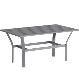 SUNVISTA Metal Outdoor Coffee Table, Slatted Top, 91.5x55x45cm, Dark Grey