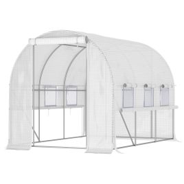 3 x 2 x 2m Walk-in Tunnel Greenhouse, Polytunnel Tent with PE Cover, Zippered Roll Up Door and 6 Mesh Windows, White