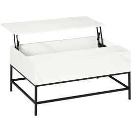 Modern Lifting Coffee Table with Hidden Compartment, Storage Coffee Table for Living Room, Faux Marble White