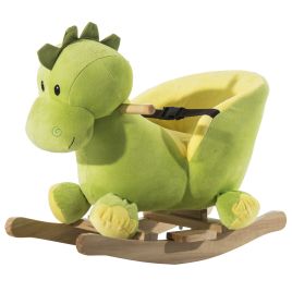 Kids Rocking Horse Plush Ride-On Dinosaur Sea with Seat Safety Belt - Green