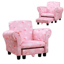 Wood Frame High Back Arms Kids Mini Sofa Armchair with Footrest - Cute Cloud Star Pink