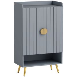 GOLDRAY 2 Door Shoe Cabinet, Open Shelf and Adjustable Shelves, Holds 15 Pairs - Grey