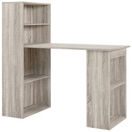 HERON 120cm Modern Computer Desk Bookshelf Study Table Workstation PC Laptop Writing Home Office 6 Shelves, Grey Wood-Effect