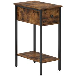 HERON Narrow Side Table with Drawer and Storage Shelf - Rustic Brown