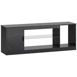 HERON TV Stand Cabinet Marble Effect for 55 TVs Glass Shelf Storage - Black