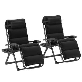 SUNVISTA Set of Two Reclining Sun Loungers, with Cushion - Black