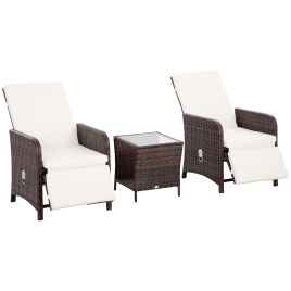 3 Pieces Rattan Bistro Set Balcony Furniture with Cushions, Storage Function - Mixed-Brown