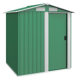 Garden Metal Tool Storage Shed with Sliding Door and Floor - Green