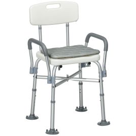 Aluminium Shower Chair with Backs and Arms, Height Adjustable Shower Seat w/ Removable Padded Cushion, Bath Stool, White