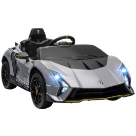 AIVAGO 12V Lamborghini Autentica Licensed Kids Electric Car with Remote Control, 4 Suspension Wheels, Soft Start, Grey