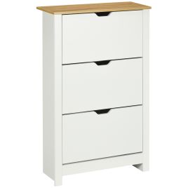 Slim Shoe Cabinet, Narrow Shoe Cupboard with 3 Flip Drawers, Adjustable Shelves for 18 Pairs of Shoes for Hallway, White