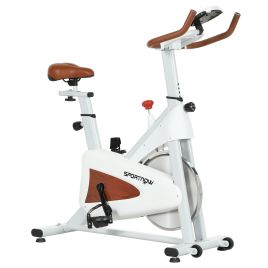 SPORTEDGE Indoor Exercise Bike, Quiet Stationary Bike, Stylish Cycling Machine with Adjustable Seat and Resistance, LCD Monitor, White
