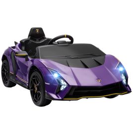 AIVAGO 12V Lamborghini Autentica Licensed Kids Electric Car with Remote Control, 4 Suspension Wheels, Soft Start, Purple