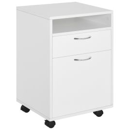 60cm Storage Cabinet w/ Drawer Open Shelf Metal Handles 4 Wheels Office Home Organiser Mobile Printer White