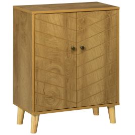 Vintage Storage Cabinet with Double Chevron Doors and Pine Wood Legs, Side Cabinet, Natural Wood Effect