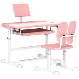 Kids Furniture - Height Adjustable Kids Desk and Chair Set Pink 50cm
