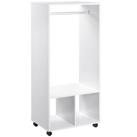 Open Wardrobe with Hanging Rod and Storage Shelves Mobile Garment Rack on Wheels - White