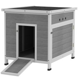 PAWSTER Wooden Duck House with Ramp, Double Doors, Asphalt Roof, Ventilation & Removable Base - Light Grey