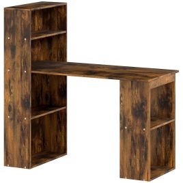 HERON 120cm Computer Desk Wooden PC Table 6 Tier Storage Bookshelves - Rustic Brown
