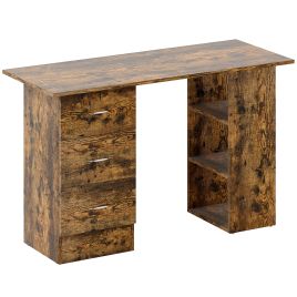 HERON Computer Desk Writing Table PC Workstation 3 Storage Shelves Drawers - Rustic Brown
