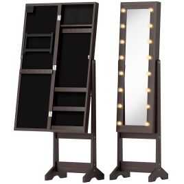 HERON Freestanding Mirror Jewelry Cabinet LED Lights Jewellery Organiser - Dark Brown