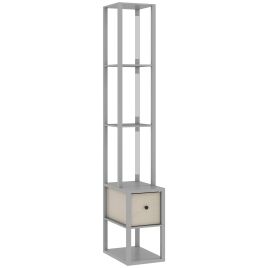 HERON Floor Lamp with Shelves LED Column Standing Lamp Fabric Drawer - Grey