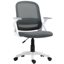 HERON Breathable Mesh Office Chair Ergonomic Swivel Flip up Armrests Lumbar - Grey