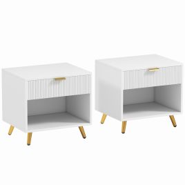 Monis White Bedside Table Set of 2 - 50cm