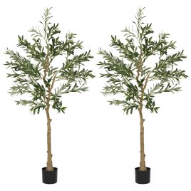 HERON Set of 2 5ft 150cm Decorative Artificial Plant Silk Olive Tree - Green