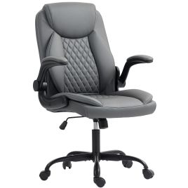 HERON Faux Leather Office Chair Flip Up Armrests - Charcoal Grey