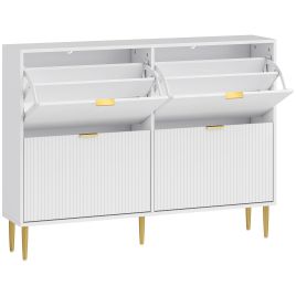 STASHOE 4 Drawer Shoe Cabinet Flip Doors - White
