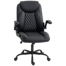 HERON Faux Leather Office Chair Flip Up Armrests - Black
