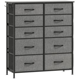 STOWLY Grey Chest of Drawers - Medium-sized, 10 Drawers, Double, Fabric Drawers