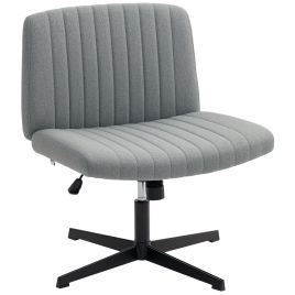 HERON Armless Office Chair No Wheels Linen Fabric Criss Cross Legged Wide Seat - Grey