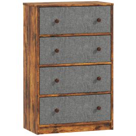 OAKEN Oak Finish Chest of Drawers - Medium-sized, 4 Drawers, Fabric Drawers