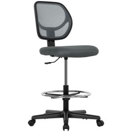 VONSETTA Ergonomic Mesh Standing Desk Chair Adjustable Footrest Seat Height - Charcoal Grey