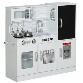 ARVRIC Pretend Play Kitchen Wooden Toy Set Chalkboard Sink - White