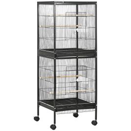 VALRIC Bird Cage Steel Budgie Aviary with Wheels - Black