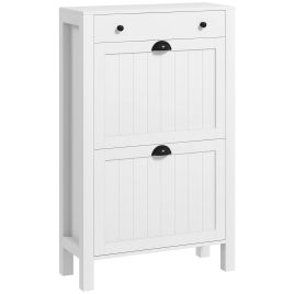 STEPRA 2 Drawer Narrow Shoe Cabinet Flip Doors Adjustable Shelves - White
