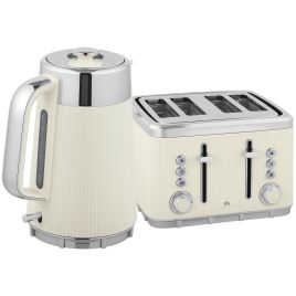 HERON Electric Kettle Toaster Set 3000W 1.7L UK Strix Limescale Filter - Cream